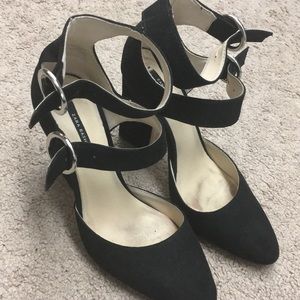 Black double strap heels